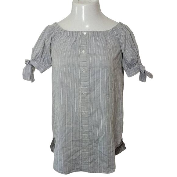 SAGE THE LABEL Blue Striped Off Shoulder Casual Summer Top XS - Picture 1 of 10